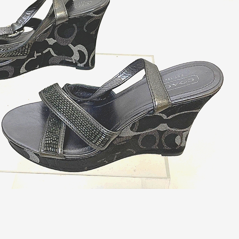 Coach Black and Gray Wedge Sandals